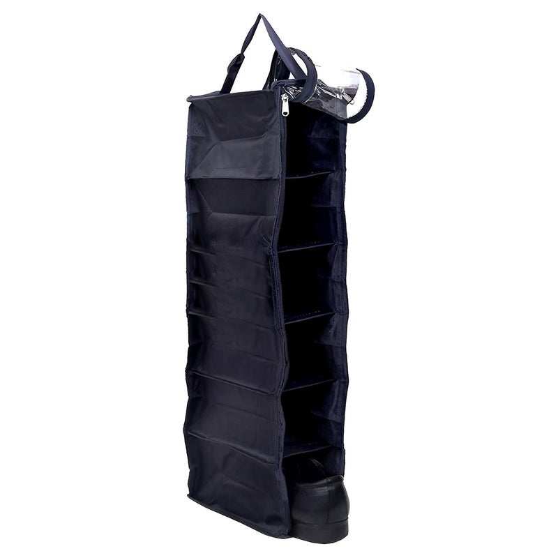 Kuber Industries Kuber Industries NonWoven 6 Shelf Hanging Shoes Organizer Non Woven Foldable Closet Organizer Wardrobe Organizer With Side Pocket Black  - Image 1