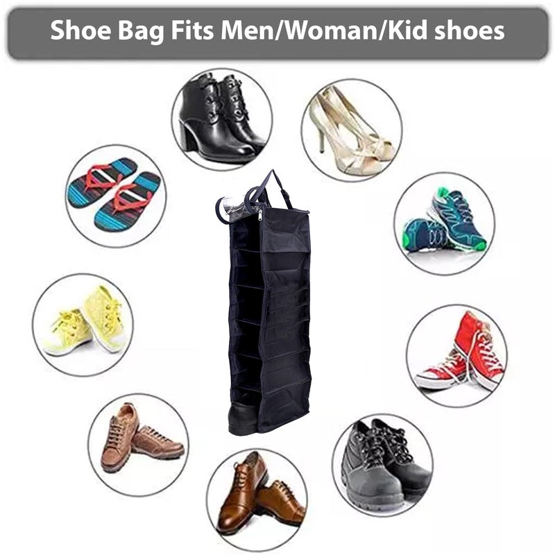Kuber Industries Kuber Industries NonWoven 6 Shelf Hanging Shoes Organizer Non Woven Foldable Closet Organizer Wardrobe Organizer With Side Pocket Black  - Image 4