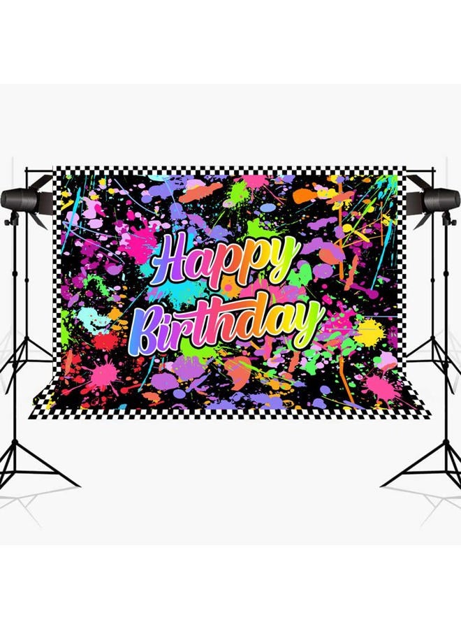 Lofaris Neno Glow in The Dark Birthday Party Photography Backdrops Colorful Graffiti Splash Paint Background Slime Happy Birthday Black Light Sleppover Party Banner Decor for Kids Birthday Supplies - Image 3