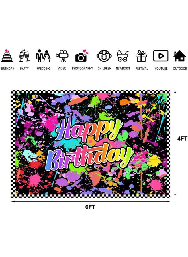Lofaris Neno Glow in The Dark Birthday Party Photography Backdrops Colorful Graffiti Splash Paint Background Slime Happy Birthday Black Light Sleppover Party Banner Decor for Kids Birthday Supplies - Image 4