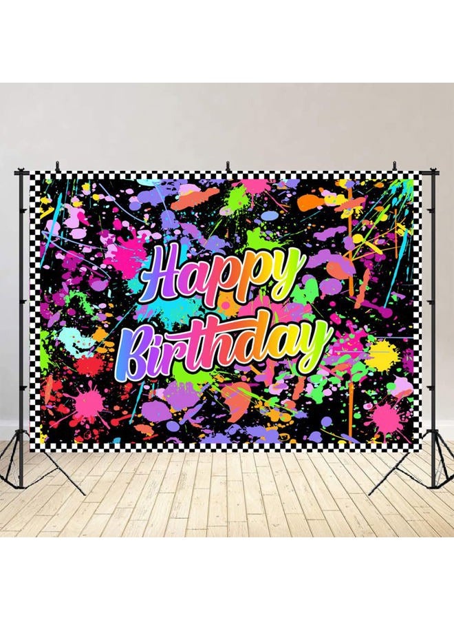 Lofaris Neno Glow in The Dark Birthday Party Photography Backdrops Colorful Graffiti Splash Paint Background Slime Happy Birthday Black Light Sleppover Party Banner Decor for Kids Birthday Supplies - Image 2