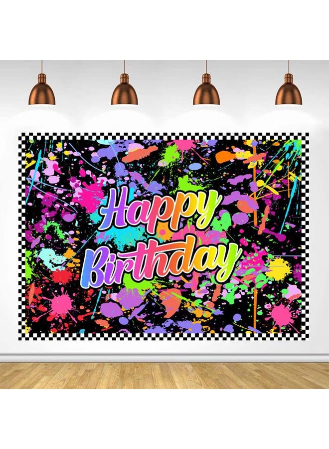 Lofaris Neno Glow in The Dark Birthday Party Photography Backdrops Colorful Graffiti Splash Paint Background Slime Happy Birthday Black Light Sleppover Party Banner Decor for Kids Birthday Supplies - Image 1