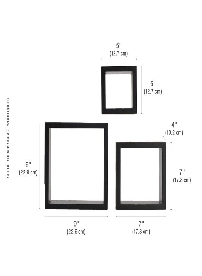 MELANNCO Floating Wall Square Cube Shelves for Bedroom, Living Room, Bathroom, Kitchen - Wood, Set of 3, Black - Image 2