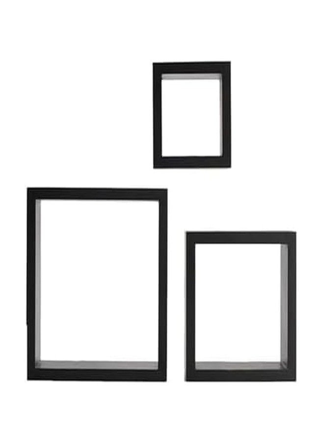 MELANNCO Floating Wall Square Cube Shelves for Bedroom, Living Room, Bathroom, Kitchen - Wood, Set of 3, Black - Image 1