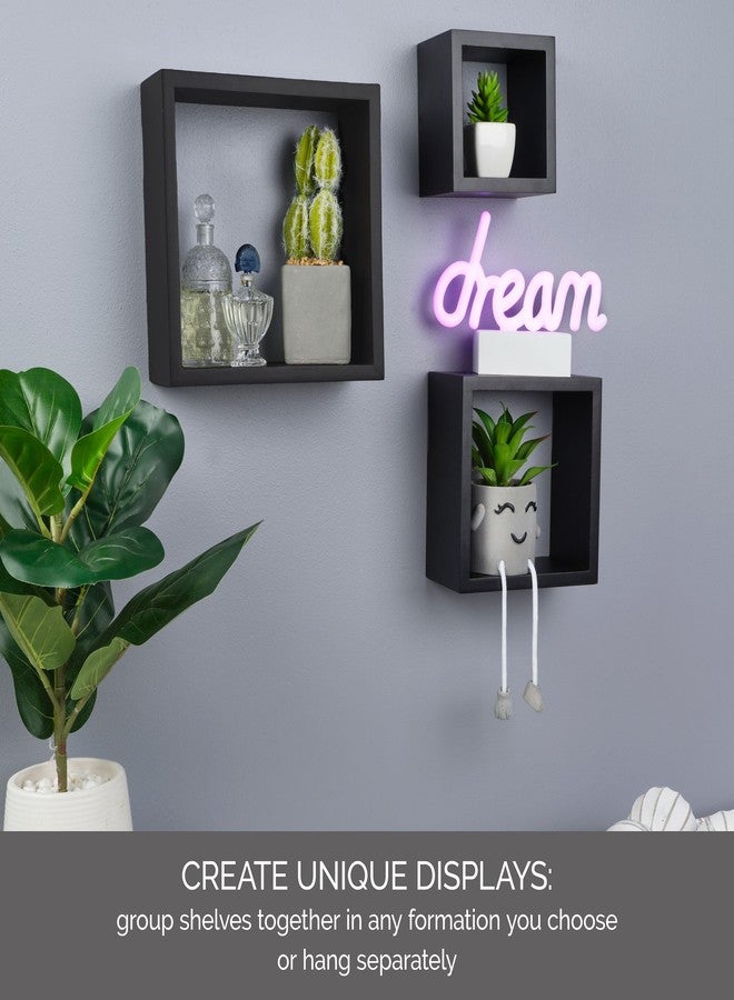 MELANNCO Floating Wall Square Cube Shelves for Bedroom, Living Room, Bathroom, Kitchen - Wood, Set of 3, Black - Image 3