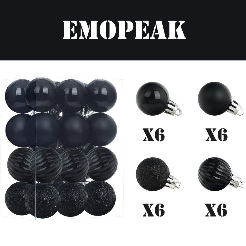 Emopeak 24Pcs Christmas Balls Ornaments for Xmas Christmas Tree - 4 Style Shatterproof Christmas Tree Decorations Hanging Ball for Holiday Wedding Party Decoration (Black  1.3""/3.2CM) - Image 3