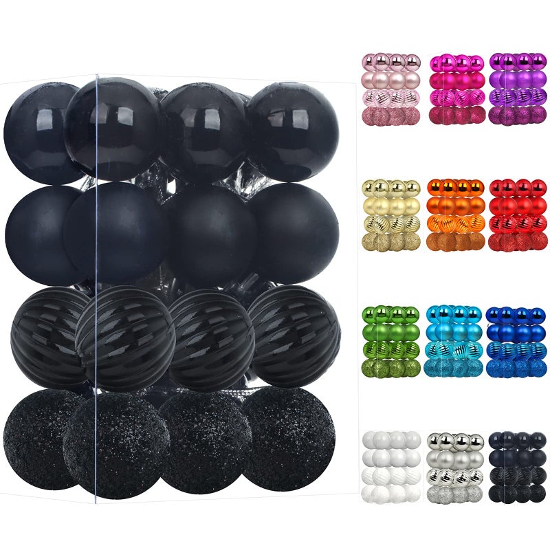 Emopeak 24Pcs Christmas Balls Ornaments for Xmas Christmas Tree - 4 Style Shatterproof Christmas Tree Decorations Hanging Ball for Holiday Wedding Party Decoration (Black  1.3""/3.2CM) - Image 1