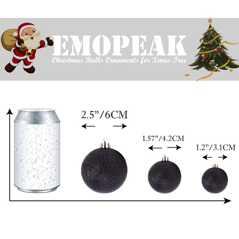 Emopeak 24Pcs Christmas Balls Ornaments for Xmas Christmas Tree - 4 Style Shatterproof Christmas Tree Decorations Hanging Ball for Holiday Wedding Party Decoration (Black  1.3""/3.2CM) - Image 4