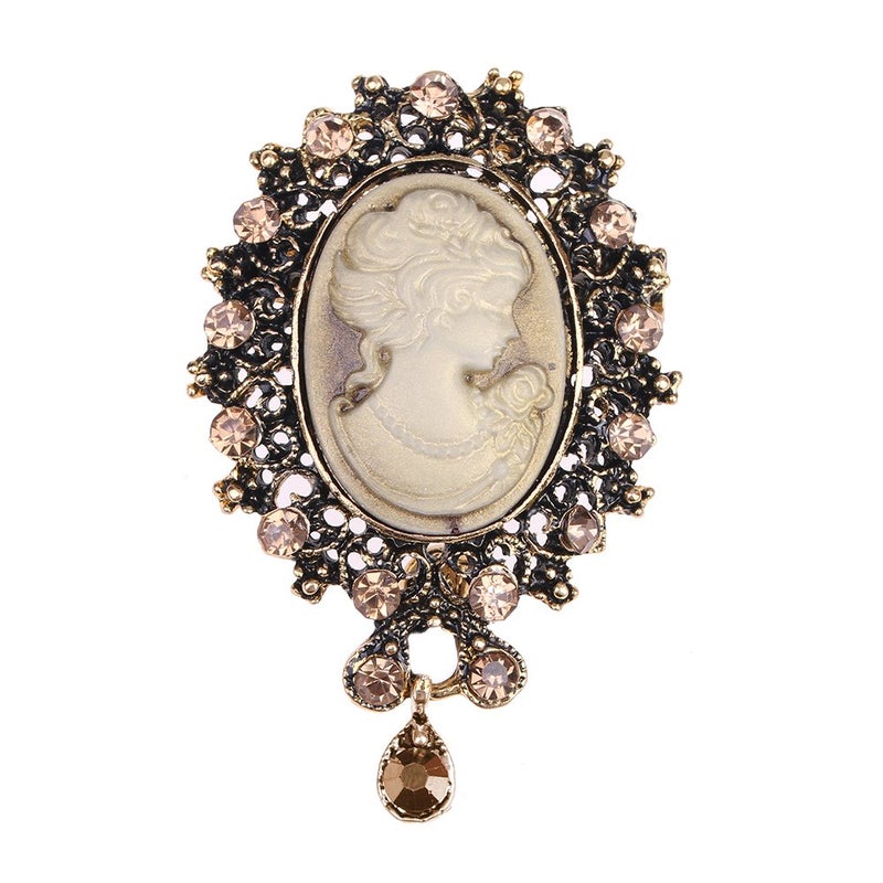 lureme Vintage Elegant Victorian Lady Beauty Cameo with Crystal Brooch Pin (br000017-1) - Image 1