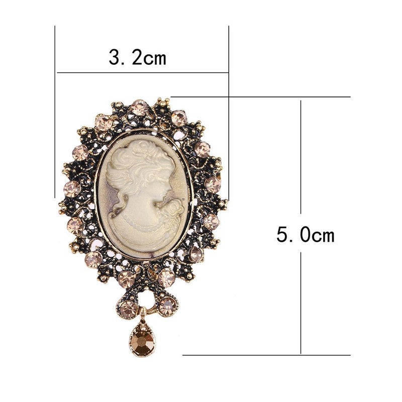 lureme Vintage Elegant Victorian Lady Beauty Cameo with Crystal Brooch Pin (br000017-1) - Image 5