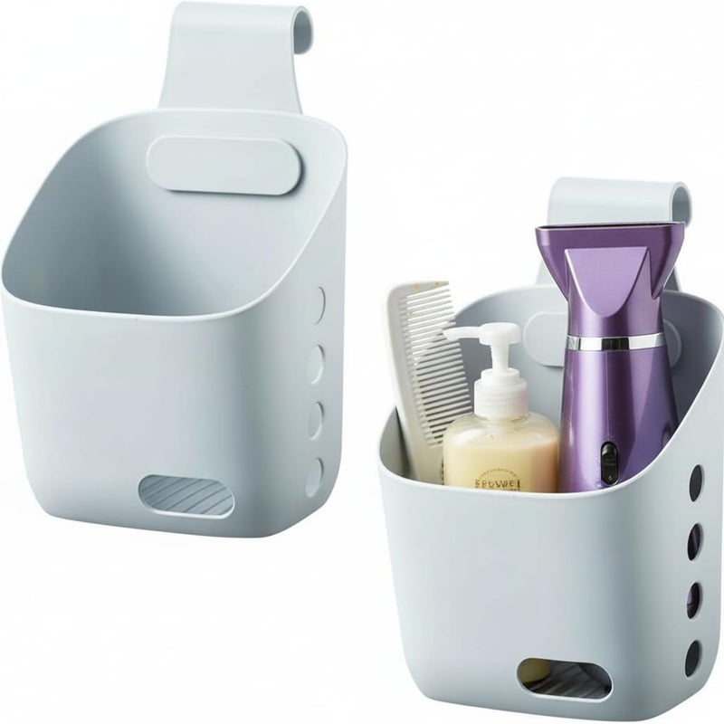 LeleCAT Plastic Hanging Basket Kitchen Storage organizer Basket with Detachable hook Hang it behind a door or on a railing Over the Cabinet Door Grey Small2 Pack