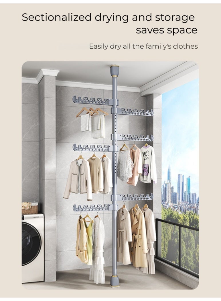 رف تجفيف ملابس تلسكوبي أسود فاخر بطول 3.1 متر، مزود بستة أجنحة قابلة للطي، وعلاقة شد من السقف إلى الأرض بدون حفر - Image 3