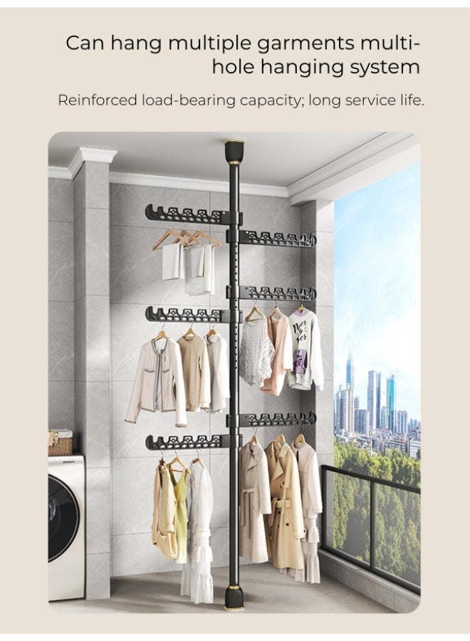 رف تجفيف ملابس تلسكوبي أسود فاخر بطول 3.1 متر، مزود بستة أجنحة قابلة للطي، وعلاقة شد من السقف إلى الأرض بدون حفر - Image 5