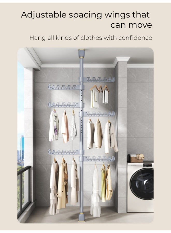 رف تجفيف ملابس تلسكوبي أسود فاخر بطول 3.1 متر، مزود بستة أجنحة قابلة للطي، وعلاقة شد من السقف إلى الأرض بدون حفر - Image 4