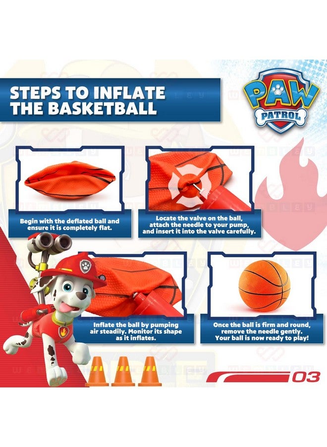 ويمبلي مجموعة كرة سلة ويمبلي باو باترول للأطفال من الأولاد والبنات مع كرة منفوخة وطوق ولوح تعليق ومضخة، ألعاب داخلية وخارجية، هدية عيد ميلاد للأطفال - مارشال - Image 3