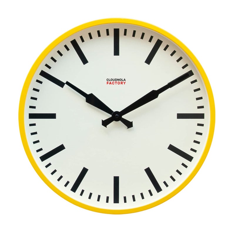 Cloudnola Station Metal Wall Clock Yellow and Black 18 inch Diameter Silent Non Ticking Battery Operated Quartz Movement