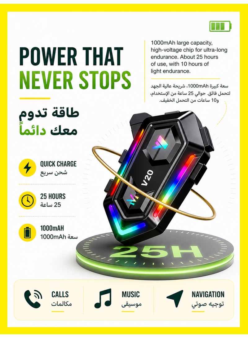1 طابق سرداب سماعات خوذة دراجات نارية مزودة بأضواء RGB متلألئة من 16 نوعًا، بعمر بطارية طويل، سماعات دراجة نارية بتقليل ضوضاء مزدوج، إجابة/اتصال تلقائي، تحكم في الموسيقى، استدعاء Siri، ومقاومة مائية IPX6 - Image 3