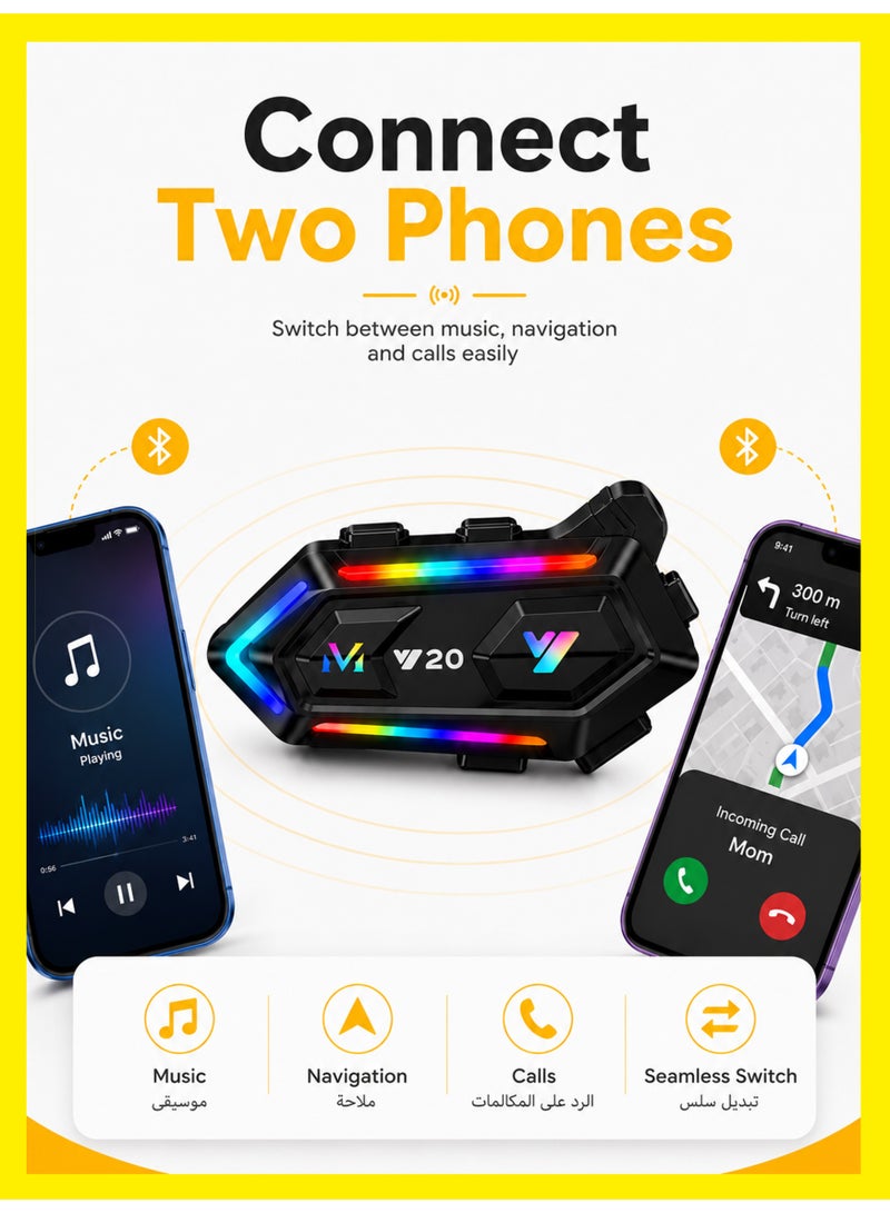 BASEMENT-1 Motorcycle Helmet Speakers with 16-Types RGB Dazzling Lights High Battery Life Motorcycle Headphones Dual Noise Reduction/Automatic Answer/Call Music Control/Wake up Siri/IPX6 - Image 3
