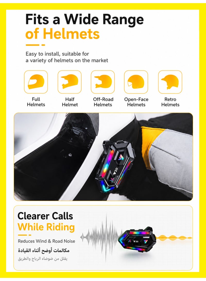 BASEMENT-1 Motorcycle Helmet Speakers with 16-Types RGB Dazzling Lights High Battery Life Motorcycle Headphones Dual Noise Reduction/Automatic Answer/Call Music Control/Wake up Siri/IPX6 - Image 2