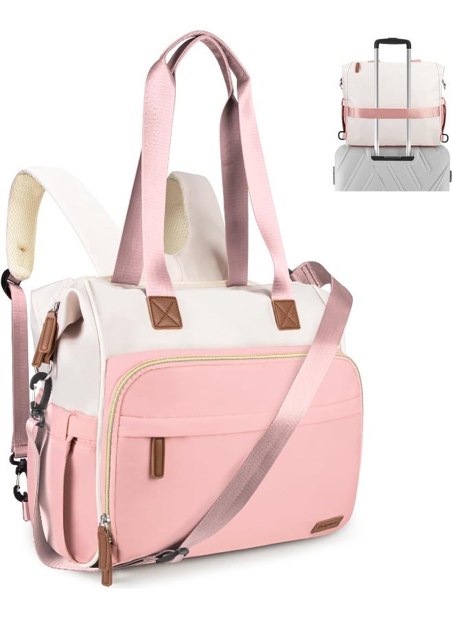 Pripher 4 in 1 Diaper Bag Backpack, Mommy Bag for Baby, Travel Converts into Backpack With Shoulder Straps, Large Capacity Tote for Hospital Pink  Beige - Image 1