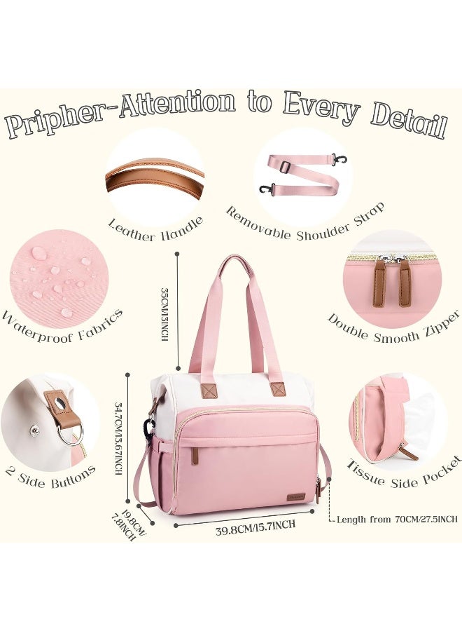 Pripher 4 in 1 Diaper Bag Backpack, Mommy Bag for Baby, Travel Converts into Backpack With Shoulder Straps, Large Capacity Tote for Hospital Pink  Beige - Image 3