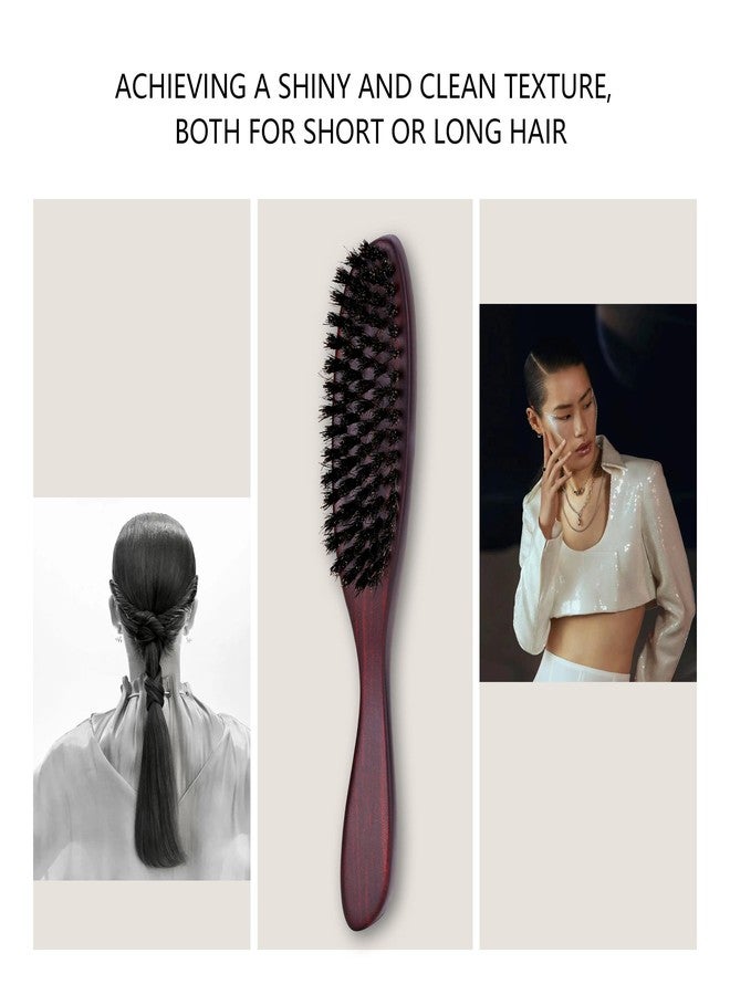 PERFEHAIR Boar Bristle Slick Back Hair Brush - Thick Natural Bristles for Smooth Sleek Styles, Tame Flyaways & Frizz, Ideal for Slicking, Edge Control Women & Men Ponytails & Buns-Wooden Handle - Image 5