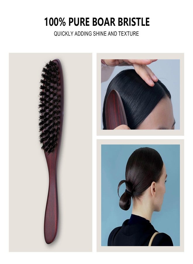 PERFEHAIR Boar Bristle Slick Back Hair Brush - Thick Natural Bristles for Smooth Sleek Styles, Tame Flyaways & Frizz, Ideal for Slicking, Edge Control Women & Men Ponytails & Buns-Wooden Handle - Image 2