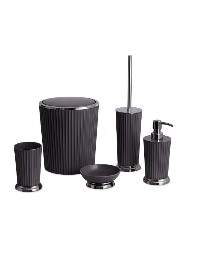 Primanova Bathroom Accessory Set 5-Piece Acrylic with Chrome Finish – Waste Bin 5 Liter, Toilet Brush, Soap Dispenser, Tumbler & Soap Dish (Gray) - Image 1