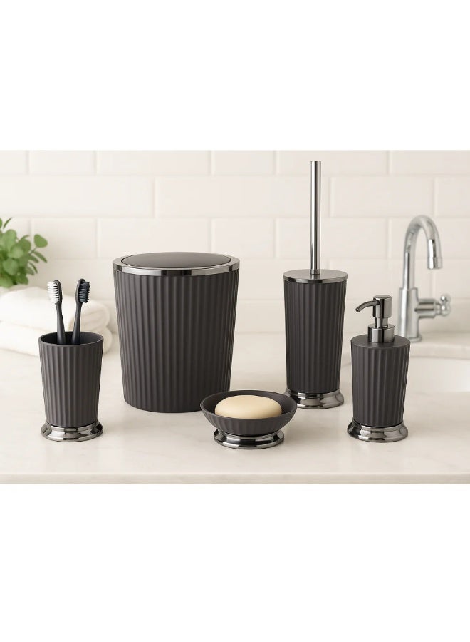 Primanova Bathroom Accessory Set 5-Piece Acrylic with Chrome Finish – Waste Bin 5 Liter, Toilet Brush, Soap Dispenser, Tumbler & Soap Dish (Gray) - Image 3