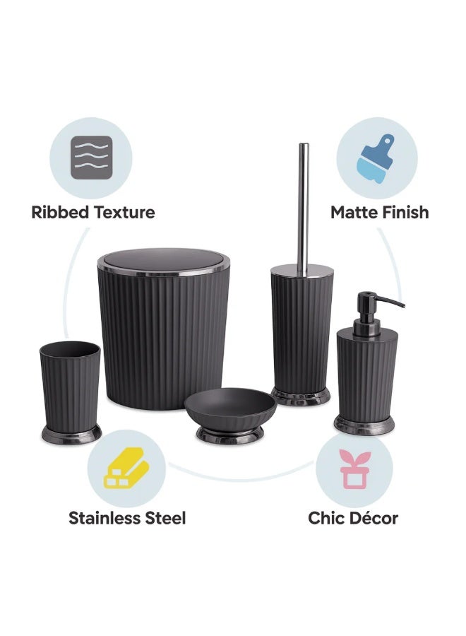 Primanova Bathroom Accessory Set 5-Piece Acrylic with Chrome Finish – Waste Bin 5 Liter, Toilet Brush, Soap Dispenser, Tumbler & Soap Dish (Gray) - Image 4
