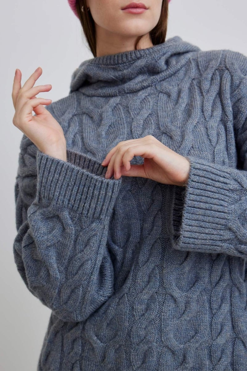 Manuka Hooded Braided Sweater Blue  - Image 5