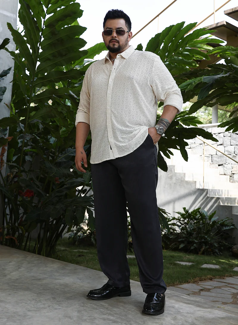 Instafab Plus  Instafab Plus Men's Off-White Dunes-Tactile Shirt For Casual Wear | Spread Collar | Long Cuffed Sleeves | Button Closure | Plus Size Shirt Crafted With Comfort Fit For Everyday Wear for Men | Best Price UAE