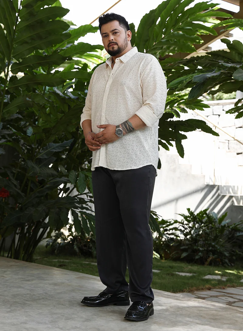 Instafab Plus  Instafab Plus Men's Off-White Dunes-Tactile Shirt For Casual Wear | Spread Collar | Long Cuffed Sleeves | Button Closure | Plus Size Shirt Crafted With Comfort Fit For Everyday Wear for Men | Best Price UAE