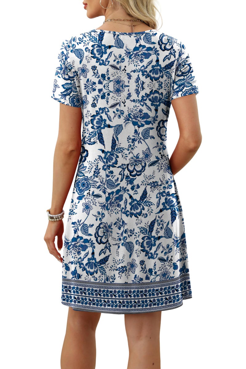 OFEEFAN Summer Flower Dresses for Women 2026 Loose U Neck Coverup Beach Vacation Tshirts Spring Dress with Pockets Casual Sundresses with Pockets Floral 08 M - Image 4