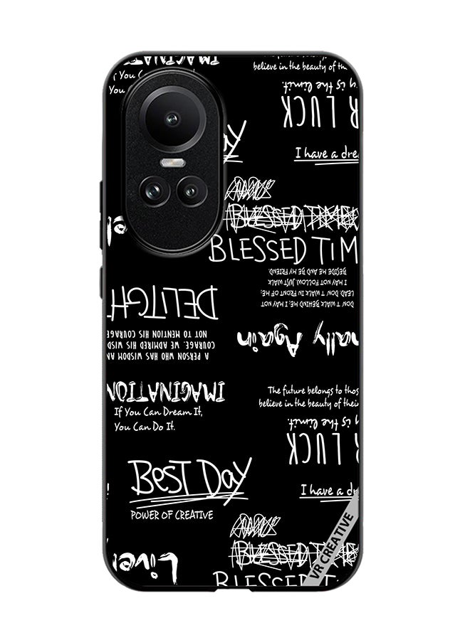 VR CREATIVE غطاء حماية لهاتف أوبو رينو 10 برو بتصميم أسود مع رسومات وحروف متعددة الألوان - Image 1