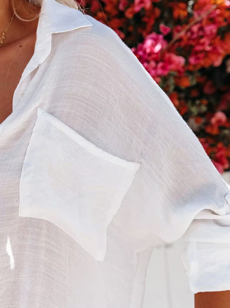 Breezy Lane White Button Down Shirt Coverup for Women Beach Cover Up Swimsuit Coverups for Vacation Outfits Summer Blouse for Women - Image 5
