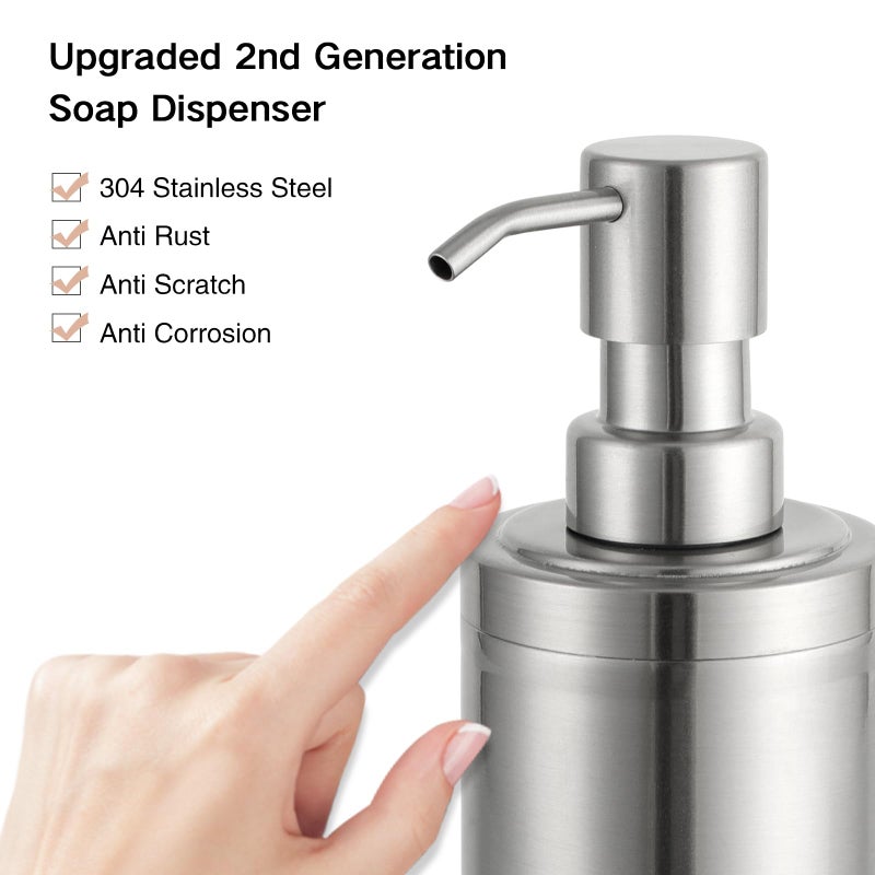 Gappo Brushed Nickel Soap Dispenser Stainless Steel Metal Pump Hand Lotion Bottle For Bathroom  Bedroom And Kitchen(300Ml/10.15Ounce) - Image 3