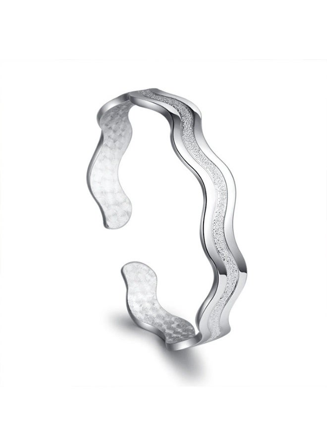 Goolsky Luxury Wavy Open Bangle Bracelet for Women - Frosted Metal Double Line Interwoven Water Ripple Design, Modern Elegant Jewelry for Casual & Formal Wear  - Image 2