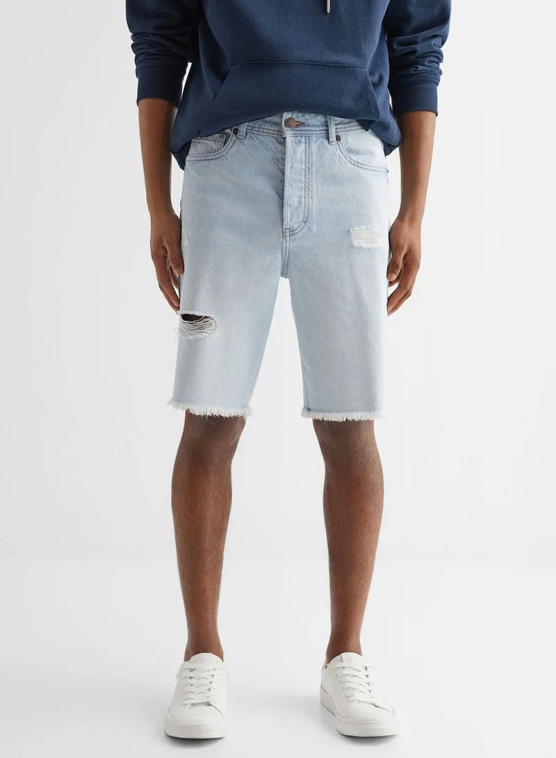 MANGO Youth Ripped Denim Shorts