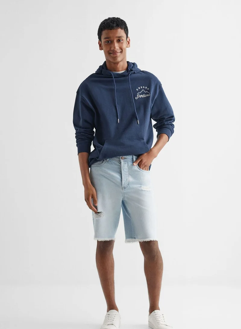 MANGO Youth Ripped Denim Shorts