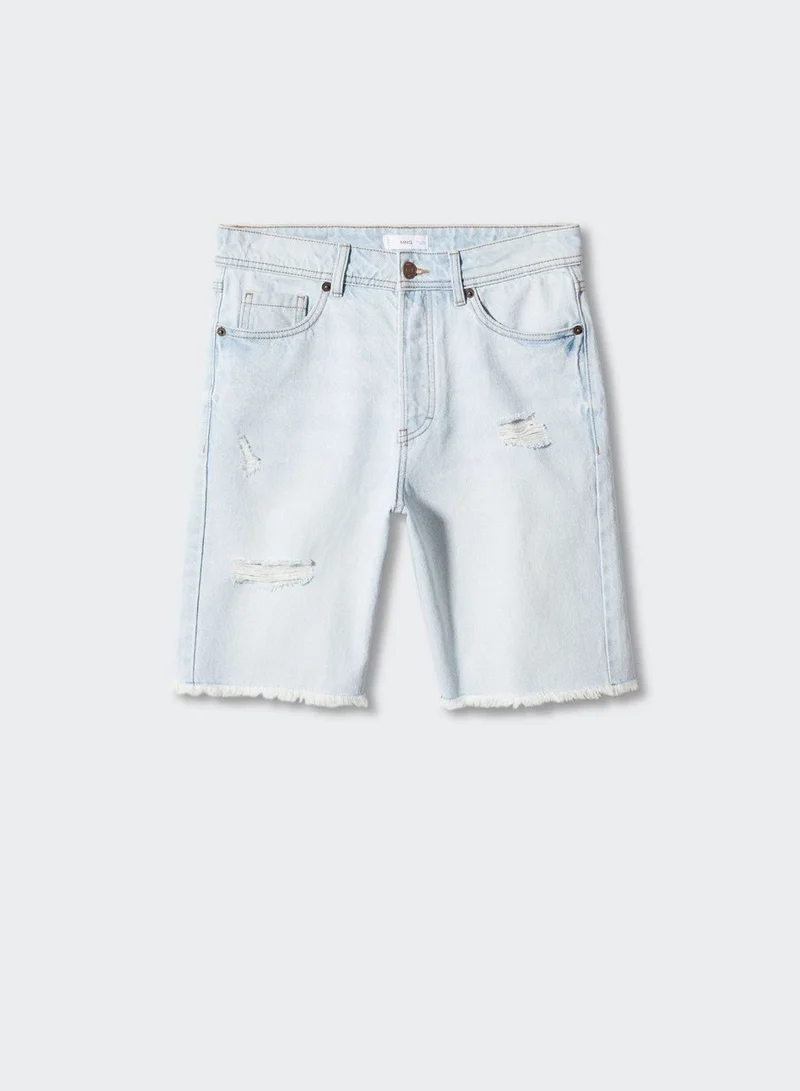 MANGO Youth Ripped Denim Shorts