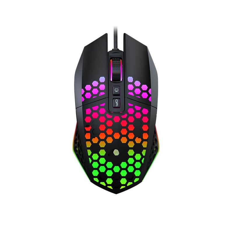 X801 ألعاب أليمة سلكية مع إضاءة RGB مع 7 أزرار يمكن برمجتها زر العودة إلى سطح المكتب 6 مستويات DPI قابلة للتعديل 7 أوضاع إضاءة أسود - Image 1