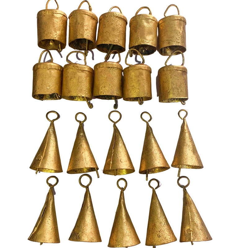 DIYANA IMPEX Vintage Indian Tin Bells Rustic Chime Vintage Jingle Bell Cow Bells Christmas Tree Crafts Decoration lot 20 Pc Gold