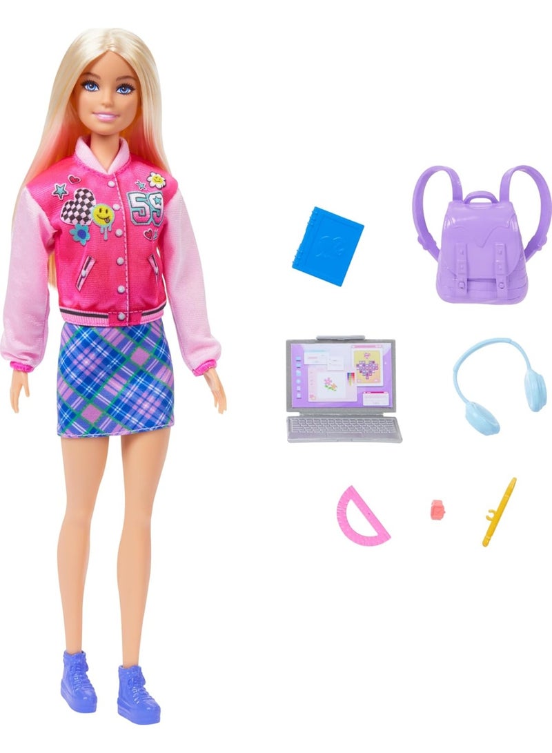 Barbie باربي أحب المدرسة دمية الموضة الشقراء مع مجموعة ملحقات - Image 1