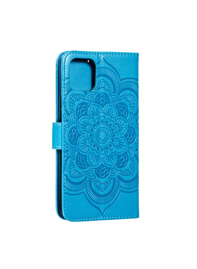 زبون جراب لهاتف iPhone 11 Pro Max من الجلد بنقش ماندالا، مع حامل وفتحات للبطاقات ومحفظة وإطار صور وحبل تعليق - Image 3