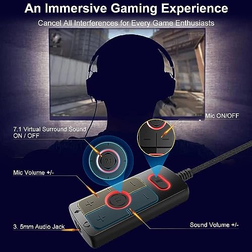 1Mii USB Sound Card - 3.5mm Jack Audio Adapter - Virtual 7.1 Surround Sound - USB Adapter for PS4/PC/MAC/Stereo Headsets, External Sound Card No Drivers Needed Plug and Play - Image 3