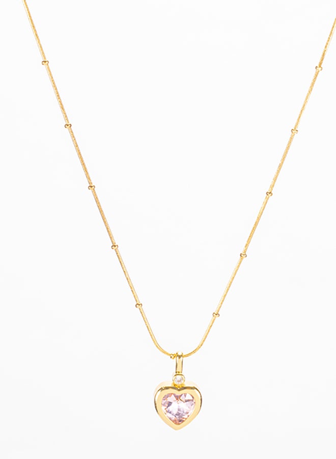 The Black Pearl Accessories Stainless Steel Golden Necklace with a Crystal Pink Heart Pendant - Image 2