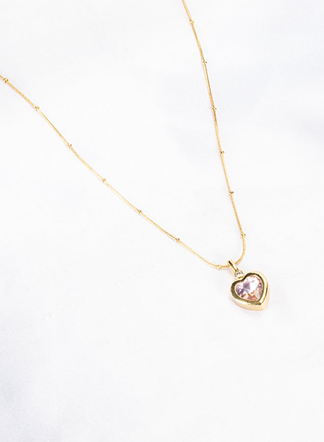The Black Pearl Accessories Stainless Steel Golden Necklace with a Crystal Pink Heart Pendant - Image 3