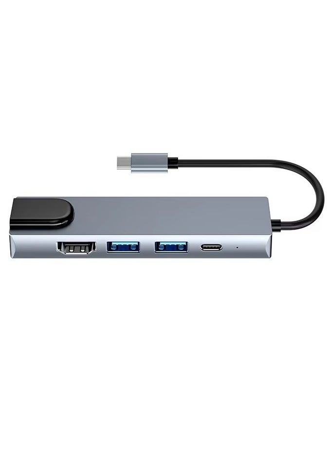 Bajeal Silver-gray Type C 5-in-1 5-port USB 3.0 Hub, Supporting HDTV and LAN Connections - Image 2