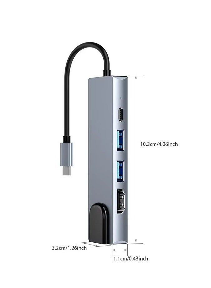 Bajeal Silver-gray Type C 5-in-1 5-port USB 3.0 Hub, Supporting HDTV and LAN Connections - Image 3
